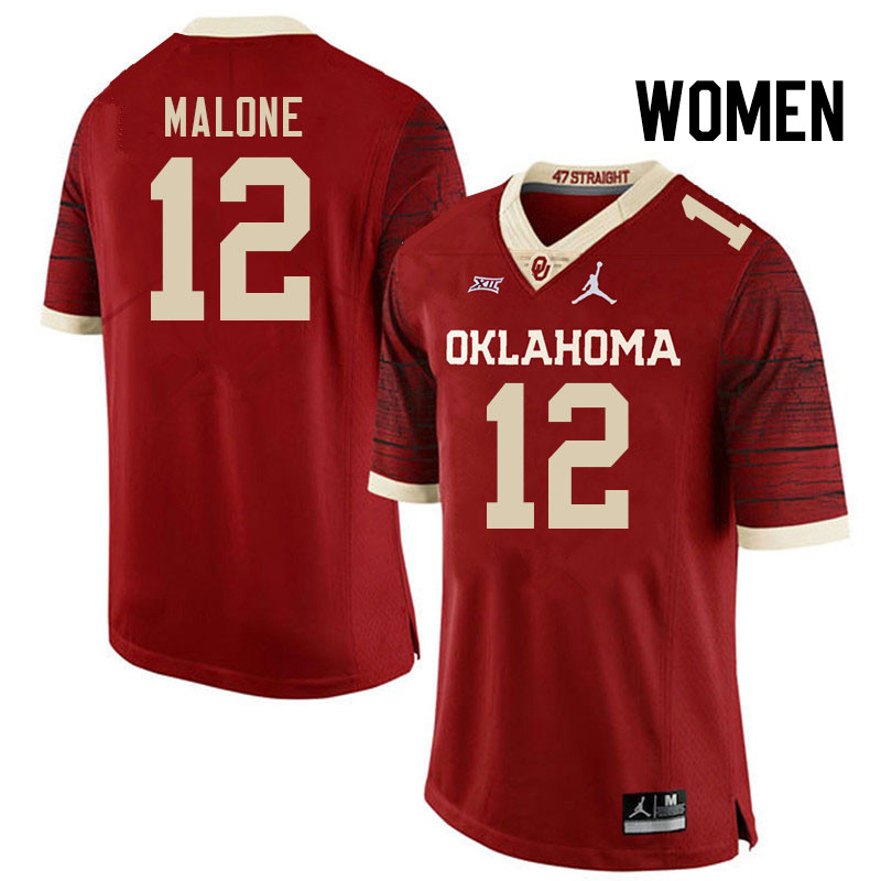 Women #12 Dez Malone Oklahoma Sooners College Football Jerseys Stitched-Retro